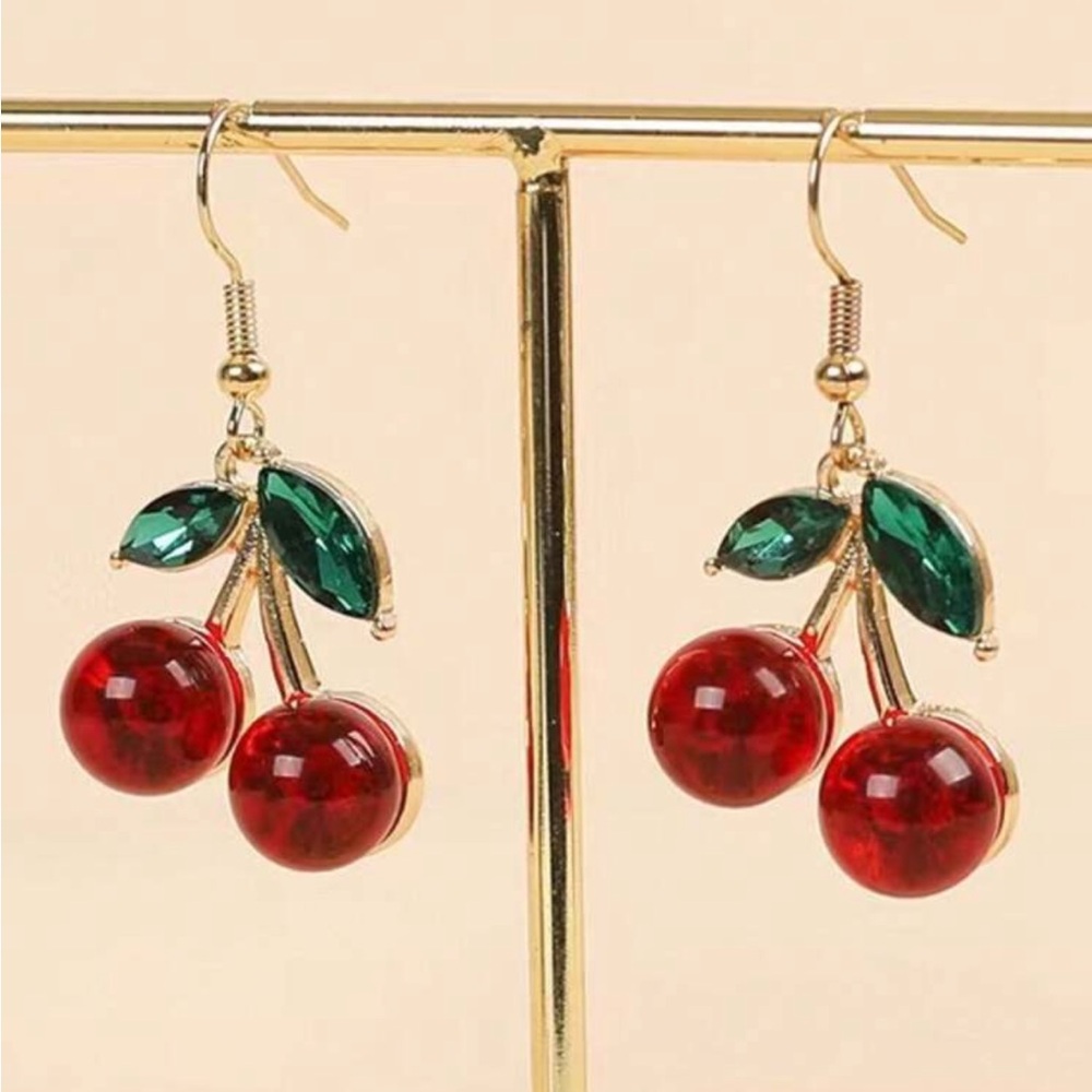 Red cherry 🍒 earrings dangle with gold hardware NWT